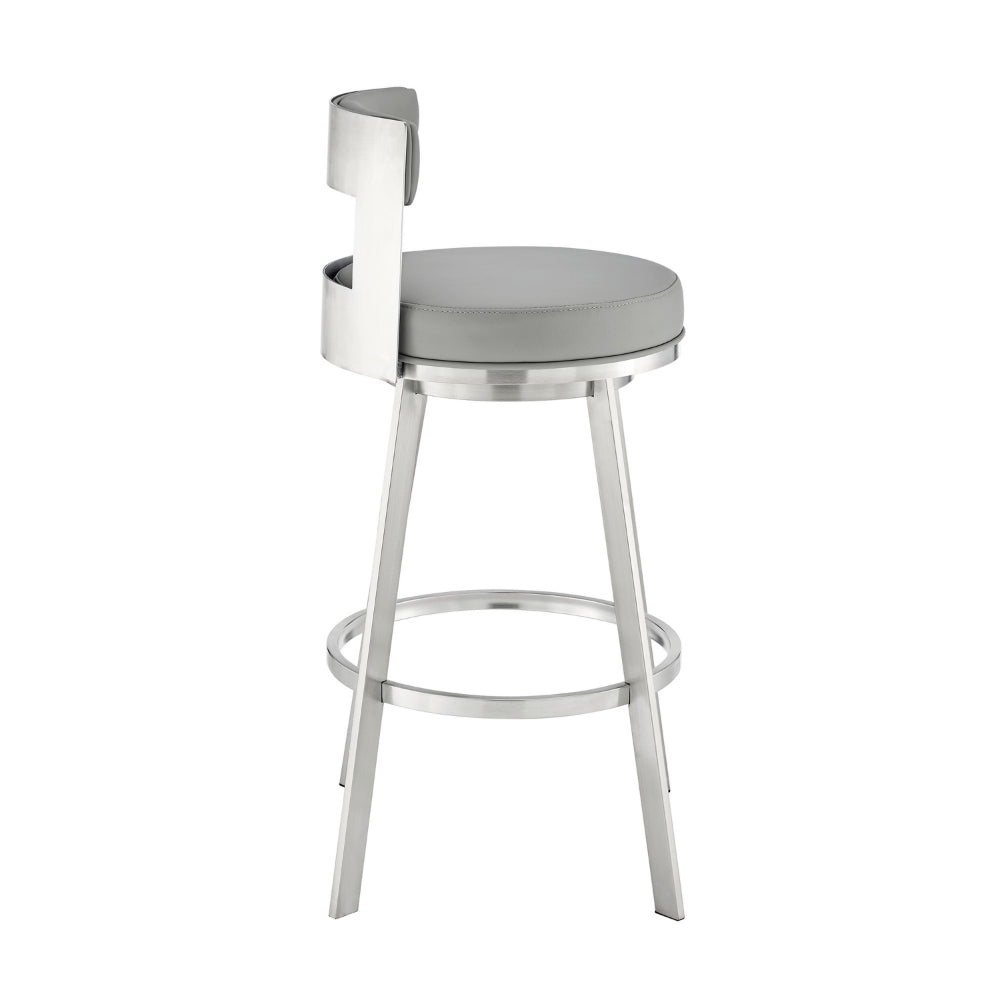 Ami 26 Inch Swivel Counter Stool Chair, Light Gray Faux Leather, Steel - BM313667