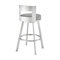 Ami 26 Inch Swivel Counter Stool Chair, Light Gray Faux Leather, Steel - BM313667