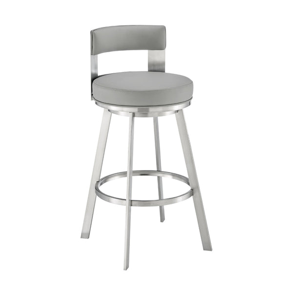 Ami 26 Inch Swivel Counter Stool Chair, Light Gray Faux Leather, Steel - BM313667