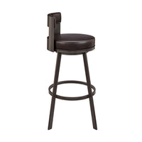 Ami 30 Inch Swivel Barstool Chair, Curved Open Back Brown Faux Leather - BM313671