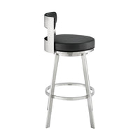 Ami 30 Inch Swivel Barstool Chair, Black Faux Leather, Stainless Steel - BM313672