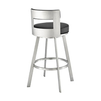 Ami 30 Inch Swivel Barstool Chair, Black Faux Leather, Stainless Steel - BM313672