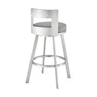 Ami 30 Inch Swivel Barstool Chair, Light Gray Faux Leather, Steel - BM313673