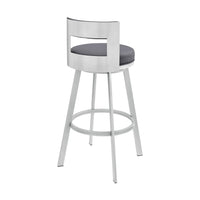 Ami 30 Inch Swivel Barstool Chair, Gray Faux Leather Open Back, Silver Base - BM313674