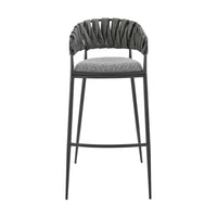 Mimy 26 Inch Counter Stool Chair, Gray Faux Leather Strap Back, Black Iron - BM313677