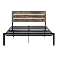 Mars Queen Platform Bed, Brown Faux Wood Slat Headboard, Black Metal Frame - BM314220