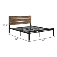 Mars Queen Platform Bed, Brown Faux Wood Slat Headboard, Black Metal Frame - BM314220