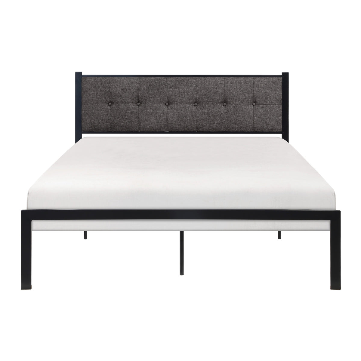 Sam Queen Platform Bed, Polyester Upholstered Tufted Headboard, Black Metal - BM314221