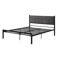 Sam Queen Platform Bed, Polyester Upholstered Tufted Headboard, Black Metal - BM314221