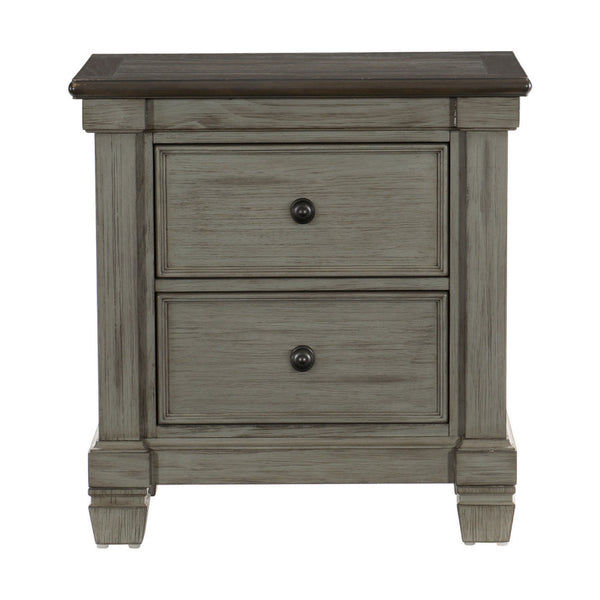 Cadie 29 Inch Nightstand, 2 Drawers, Coffee Brown, Antique Gray Wood - BM314222