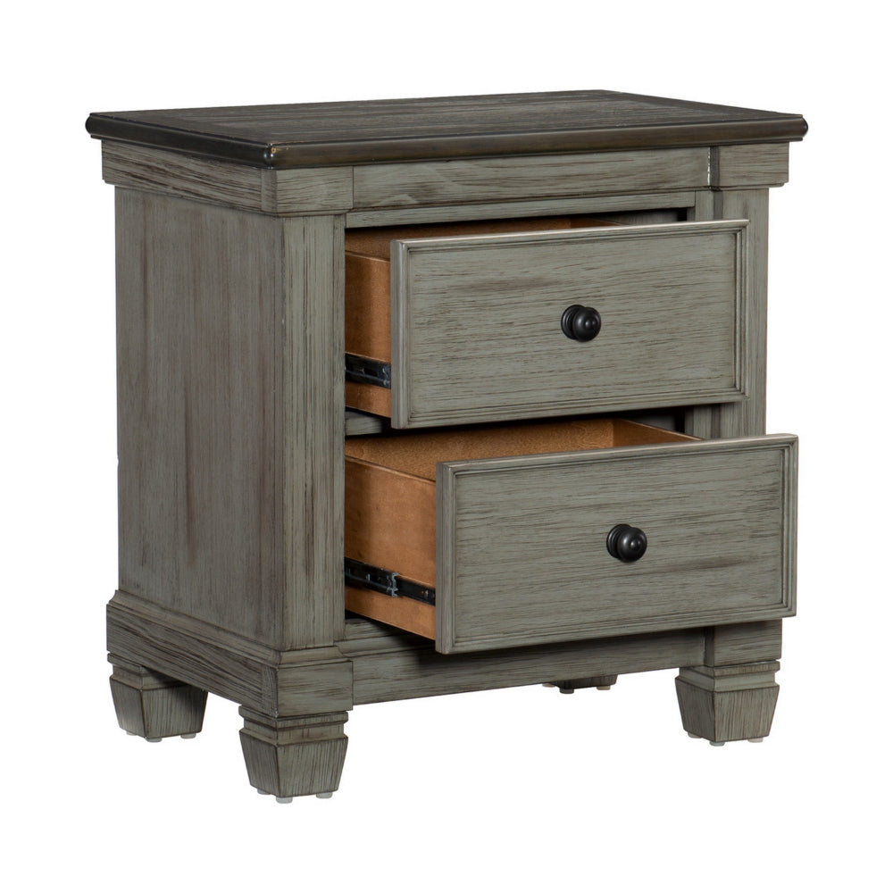 Cadie 29 Inch Nightstand, 2 Drawers, Coffee Brown, Antique Gray Wood - BM314222