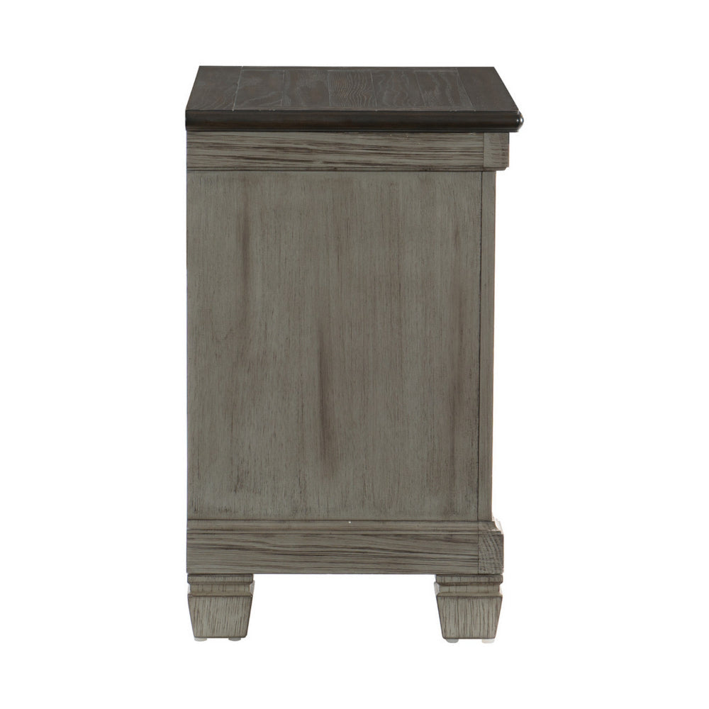 Cadie 29 Inch Nightstand, 2 Drawers, Coffee Brown, Antique Gray Wood - BM314222