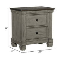 Cadie 29 Inch Nightstand, 2 Drawers, Coffee Brown, Antique Gray Wood - BM314222