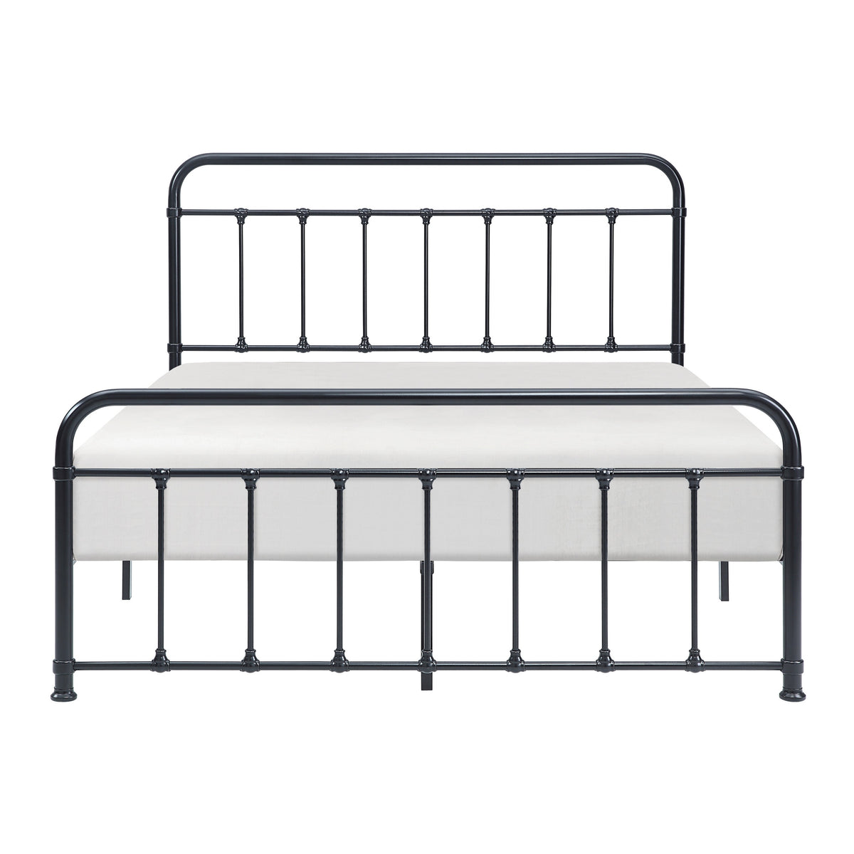 Ryan Queen Platform Bed, Slatted Headboard, Footboard, Black Metal Frame - BM314225