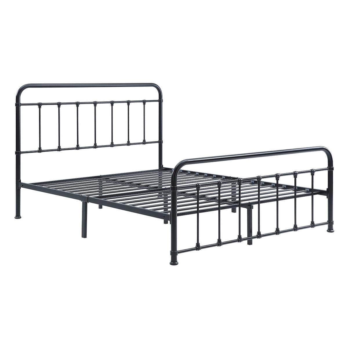 Ryan Queen Platform Bed, Slatted Headboard, Footboard, Black Metal Frame - BM314225