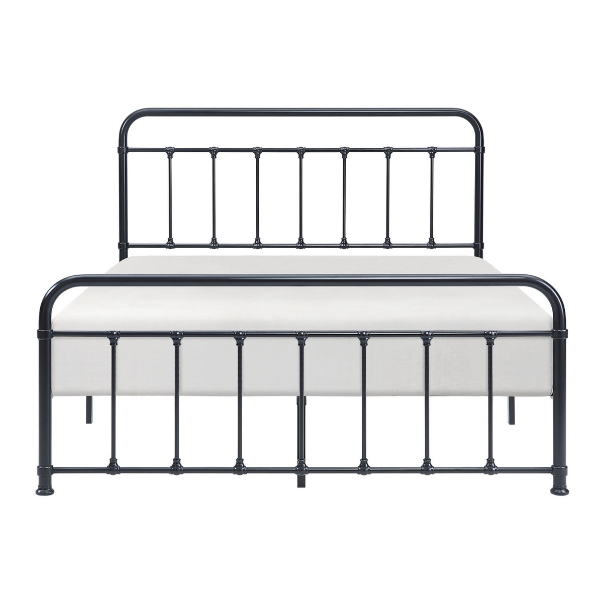 Ryan Queen Platform Bed, Slatted Headboard, Footboard, Black Metal Frame - BM314225