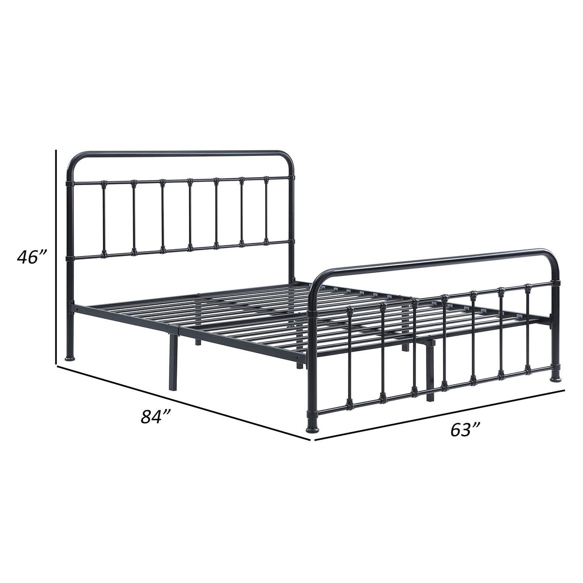 Ryan Queen Platform Bed, Slatted Headboard, Footboard, Black Metal Frame - BM314225