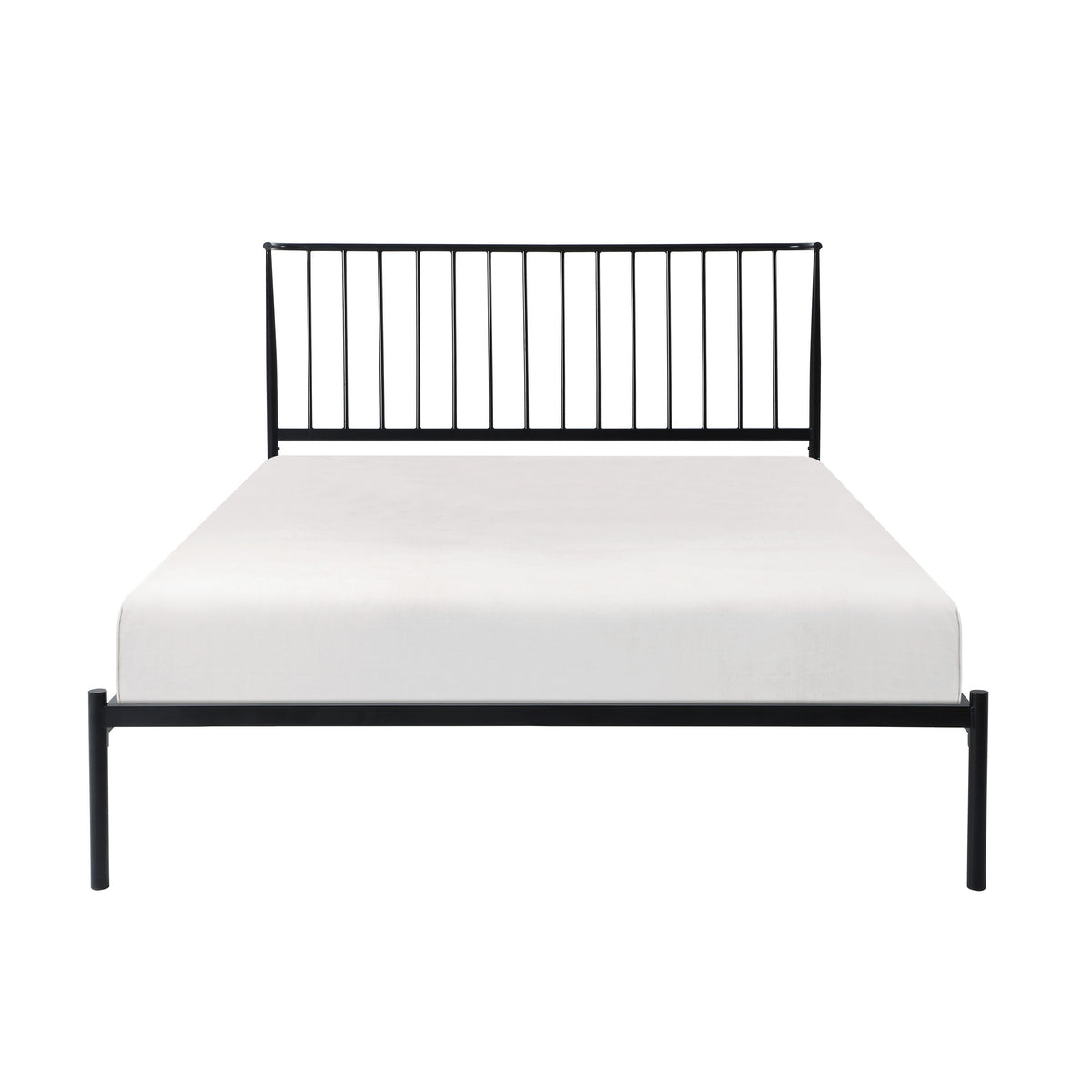 Angie Queen Bed, Platform Foundation, Slatted Headboard, Black Metal Frame - BM314226