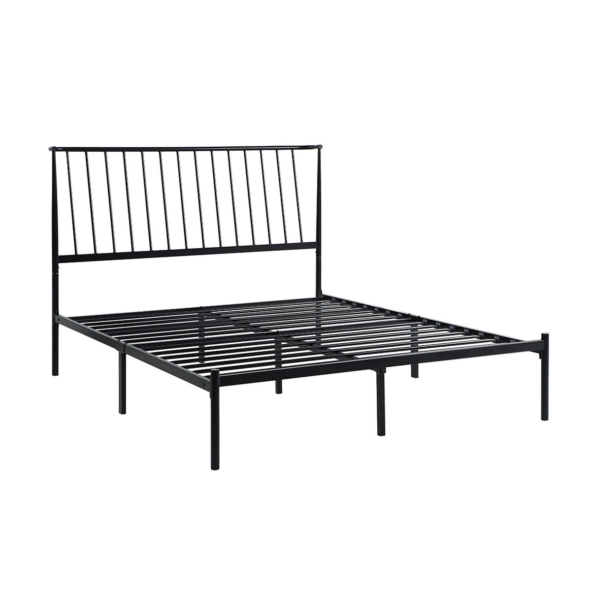 Angie Queen Bed, Platform Foundation, Slatted Headboard, Black Metal Frame - BM314226