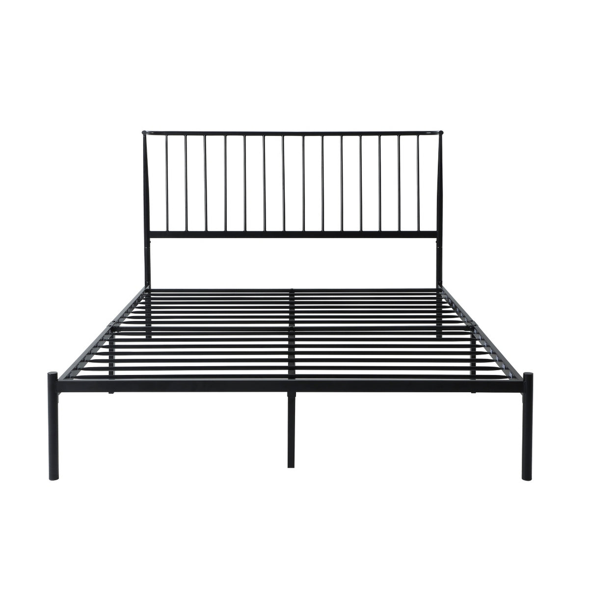 Angie Queen Bed, Platform Foundation, Slatted Headboard, Black Metal Frame - BM314226