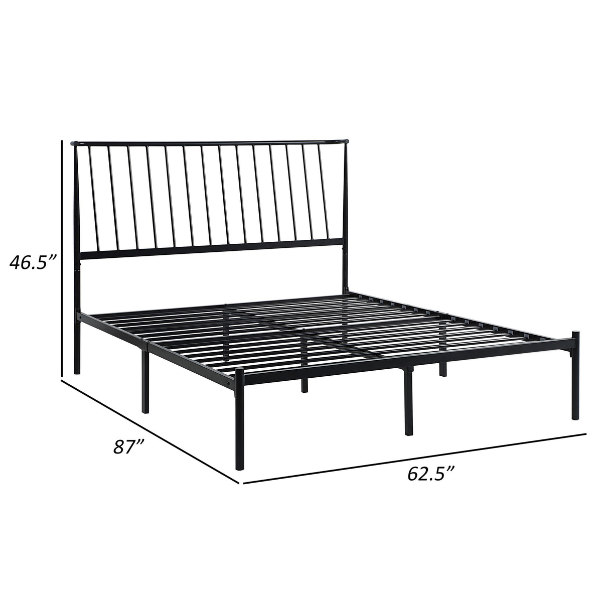 Angie Queen Bed, Platform Foundation, Slatted Headboard, Black Metal Frame - BM314226