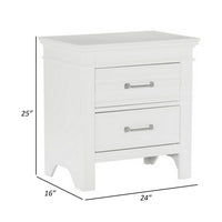 Candy 25 Inch Nightstand, 2 Drawers, Nickel Bar Handles, White Solid Wood - BM314231