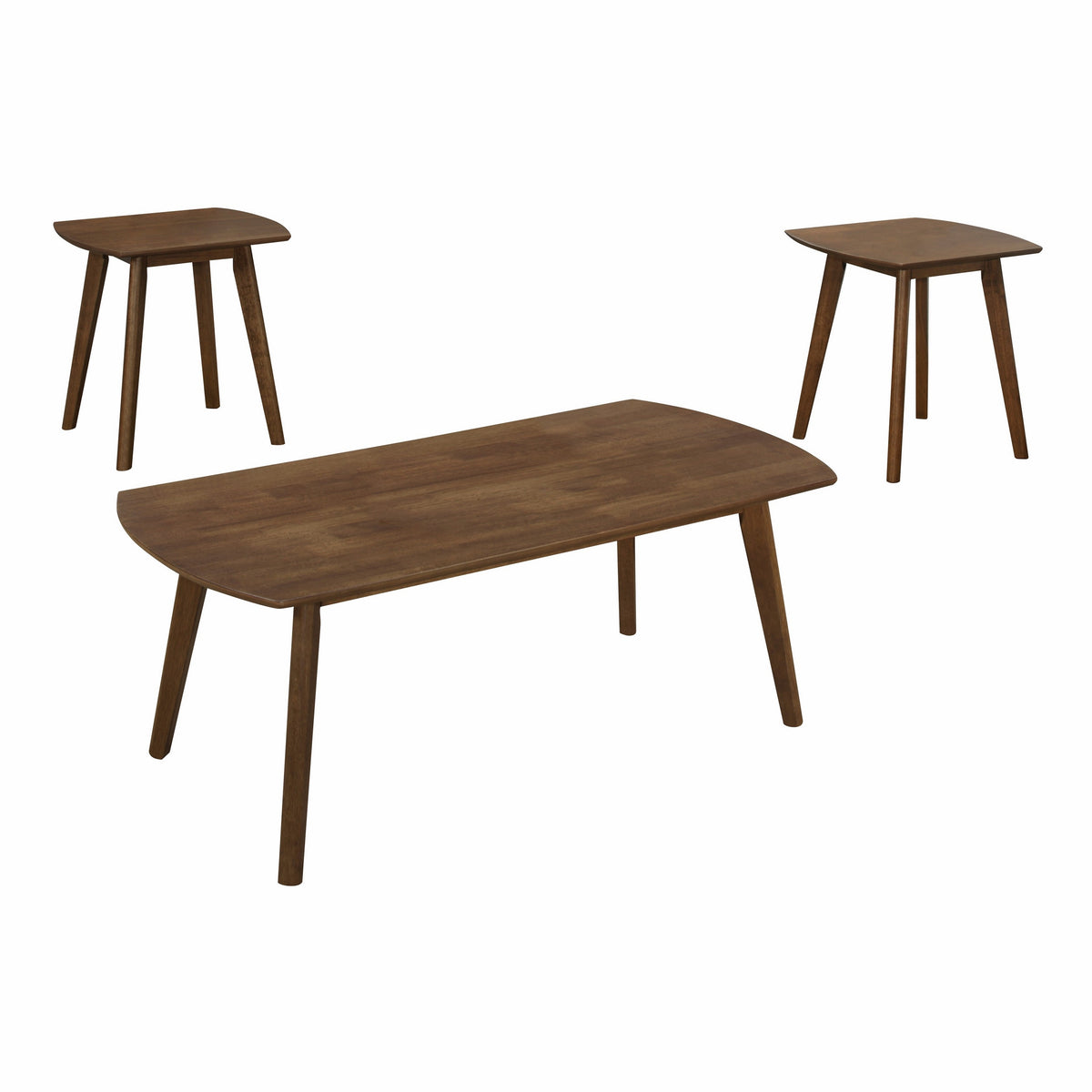 Indy 3 Piece Coffee and End Table Set, Angled Legs, Walnut Brown Solid Wood - BM314264