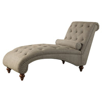 Amey 69 Inch Chaise Lounger, Solid Wood, Rolled Button Tufted Gray Fabric - BM314265