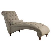 Amey 69 Inch Chaise Lounger, Solid Wood, Rolled Button Tufted Gray Fabric - BM314265