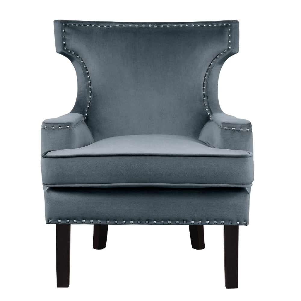 32 Inch Accent Armchair Wingback Design, Gray Velvet, Silver Nailhead Trim - BM314266