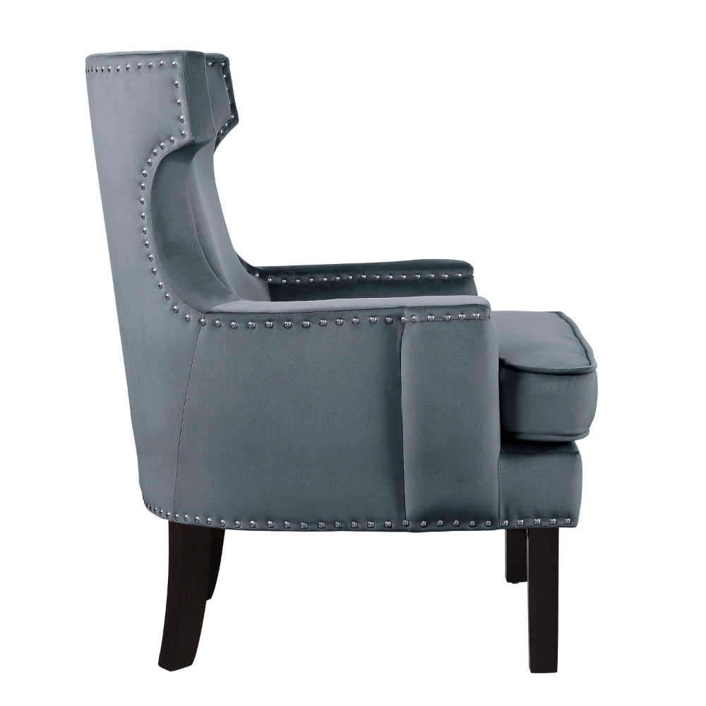 32 Inch Accent Armchair Wingback Design, Gray Velvet, Silver Nailhead Trim - BM314266