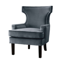 32 Inch Accent Armchair Wingback Design, Gray Velvet, Silver Nailhead Trim - BM314266