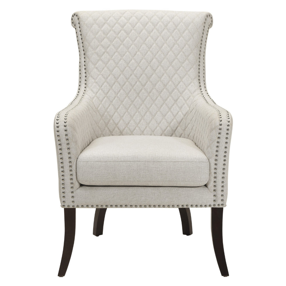 33 Inch Accent Armchair, Diamond Stitched Design, Beige Textured Polyester - BM314267