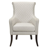 33 Inch Accent Armchair, Diamond Stitched Design, Beige Textured Polyester - BM314267