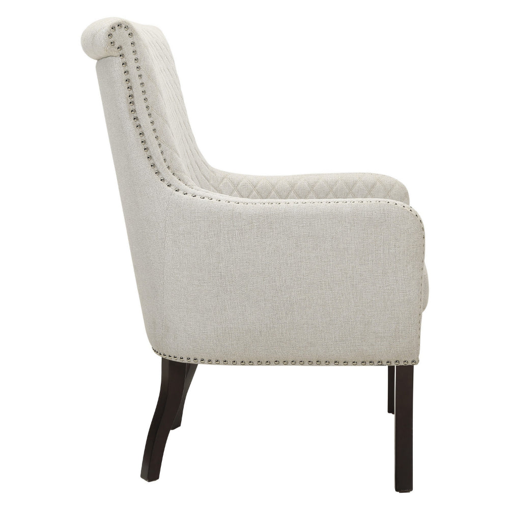 33 Inch Accent Armchair, Diamond Stitched Design, Beige Textured Polyester - BM314267