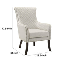 33 Inch Accent Armchair, Diamond Stitched Design, Beige Textured Polyester - BM314267