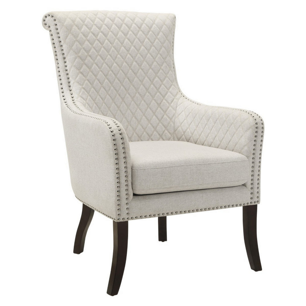 33 Inch Accent Armchair, Diamond Stitched Design, Beige Textured Polyester - BM314267