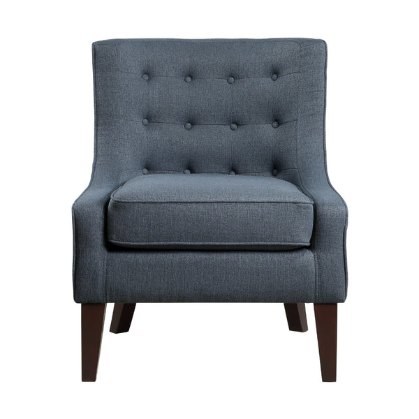 31 Inch Accent Armchair, Textured Tufted Blue Polyester, Brown Solid Wood - BM314268