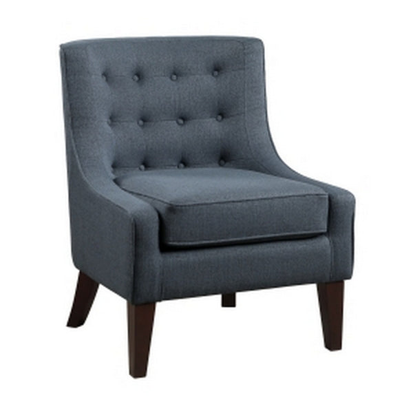 31 Inch Accent Armchair, Textured Tufted Blue Polyester, Brown Solid Wood - BM314268