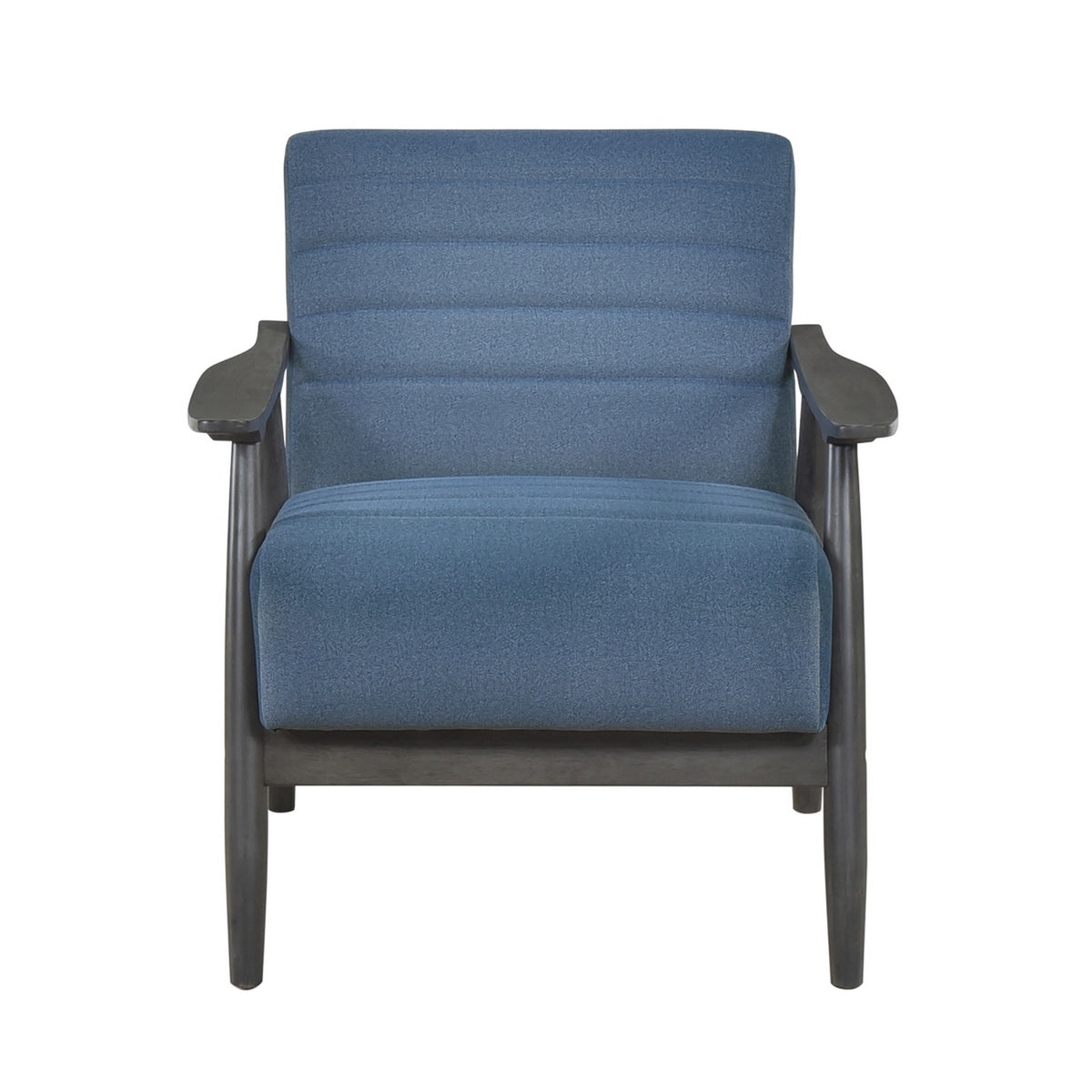 Tira 32 Inch Accent Chair, Channel Stitched, Blue Velvet, Gray Solid Wood - BM314270