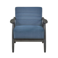 Tira 32 Inch Accent Chair, Channel Stitched, Blue Velvet, Gray Solid Wood - BM314270