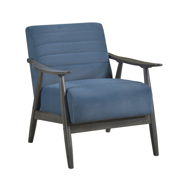 Tira 32 Inch Accent Chair, Channel Stitched, Blue Velvet, Gray Solid Wood - BM314270