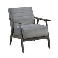 Tira 32 Inch Accent Chair, Channel Stitched, Gray Velvet, Solid Wood Frame - BM314271