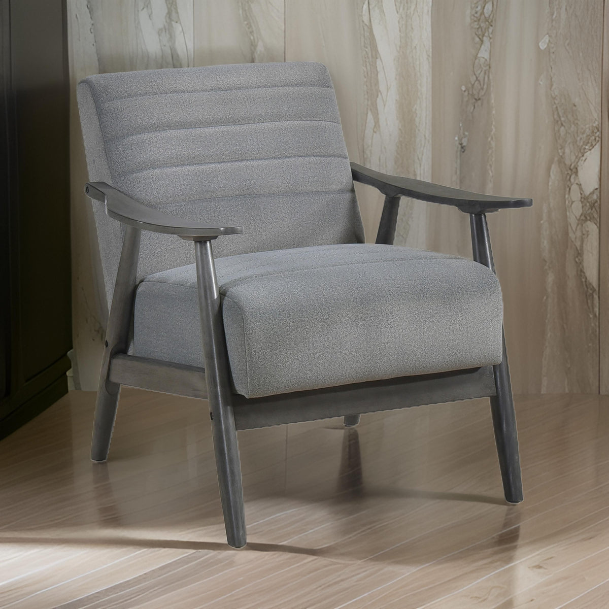 Tira 32 Inch Accent Chair, Channel Stitched, Gray Velvet, Solid Wood Frame - BM314271