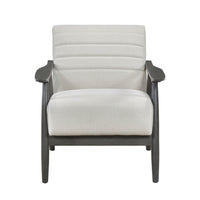 Tira 32 Inch Accent Chair, Channel Stitched, White Velvet, Gray Solid Wood - BM314272