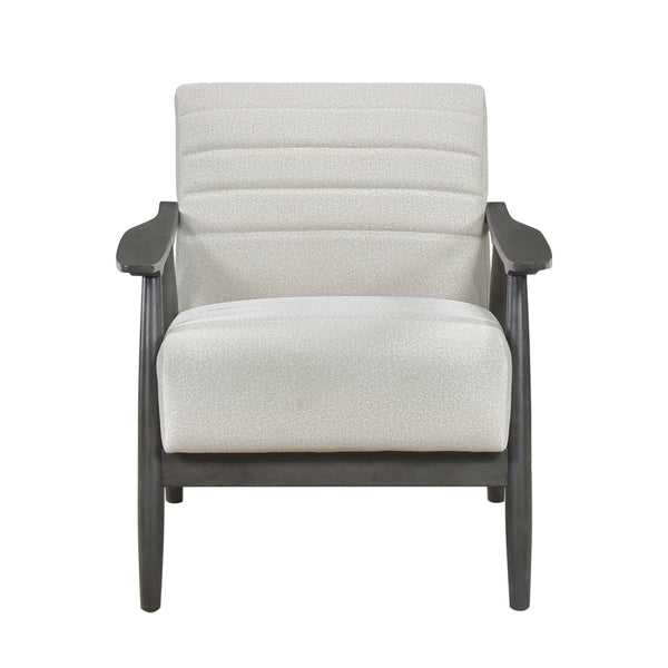 Tira 32 Inch Accent Chair, Channel Stitched, White Velvet, Gray Solid Wood - BM314272