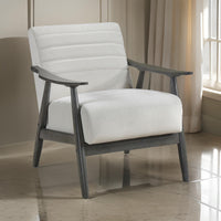 Tira 32 Inch Accent Chair, Channel Stitched, White Velvet, Gray Solid Wood - BM314272