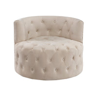 Alix 33 Inch Swivel Accent Chair, Round Design, Button Tufted Beige Velvet - BM314273