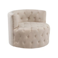 Alix 33 Inch Swivel Accent Chair, Round Design, Button Tufted Beige Velvet - BM314273