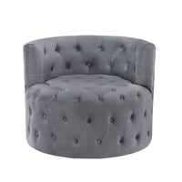 Alix 33 Inch Swivel Accent Chair, Round Design, Button Tufted Gray Velvet - BM314274